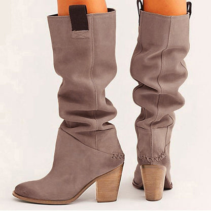 Garance Bottes Hautes Froncées Effet Daim Talon Bois Femme