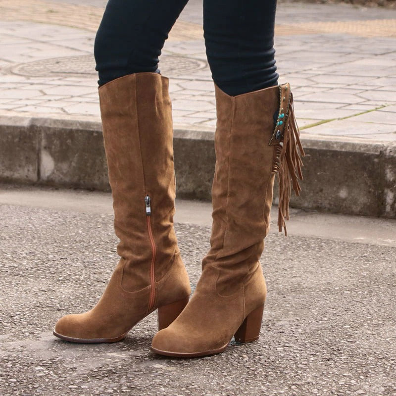 Héloïse Bottes Western Effet Daim À Franges Femme