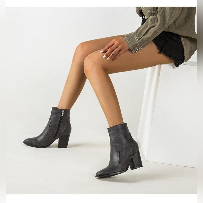 Victoire Bottines Zippées À Talon Carré Et Bout Pointu Femme