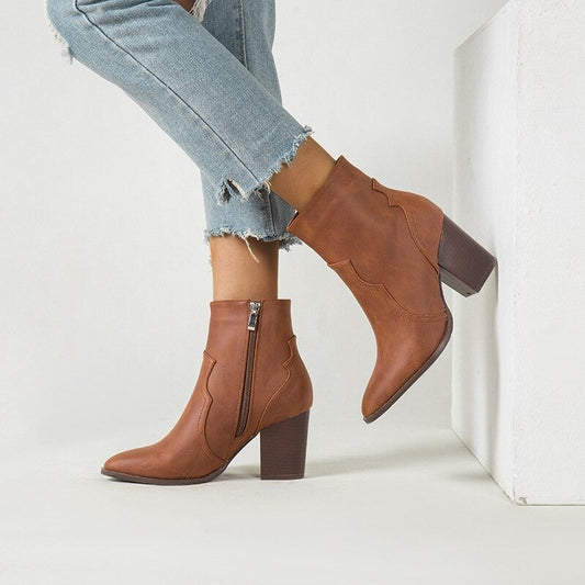 Victoire Bottines Zippées À Talon Carré Et Bout Pointu Femme