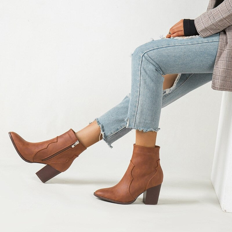 Victoire Bottines Zippées À Talon Carré Et Bout Pointu Femme