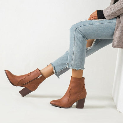 Victoire Bottines Zippées À Talon Carré Et Bout Pointu Femme