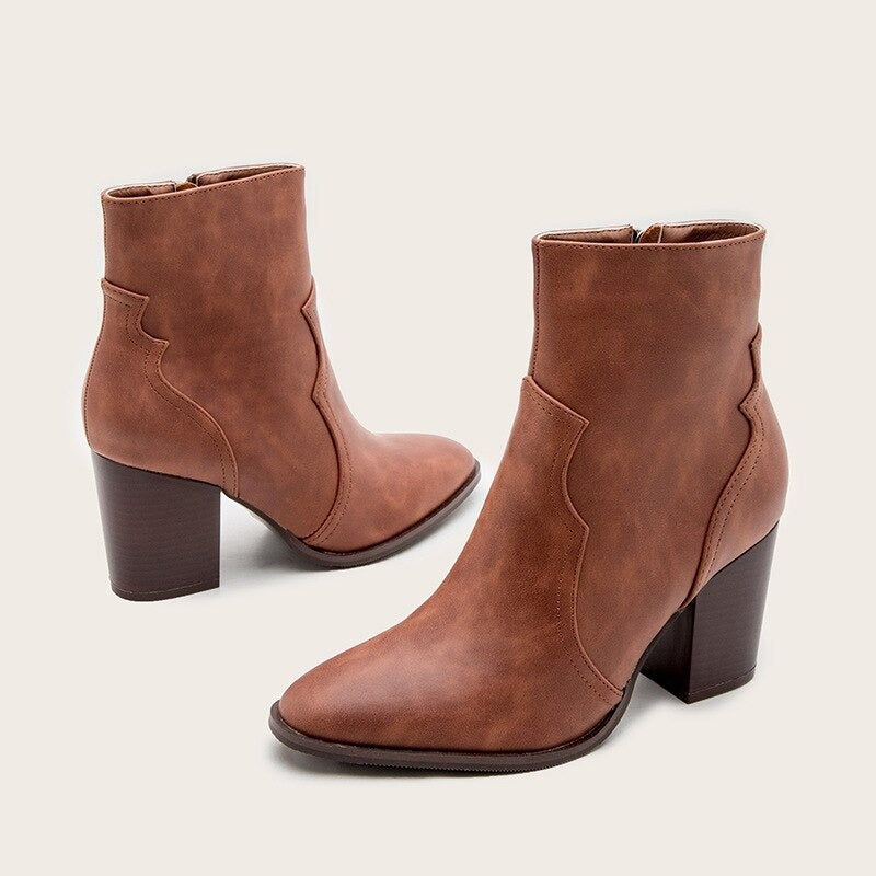 Victoire Bottines Zippées À Talon Carré Et Bout Pointu Femme