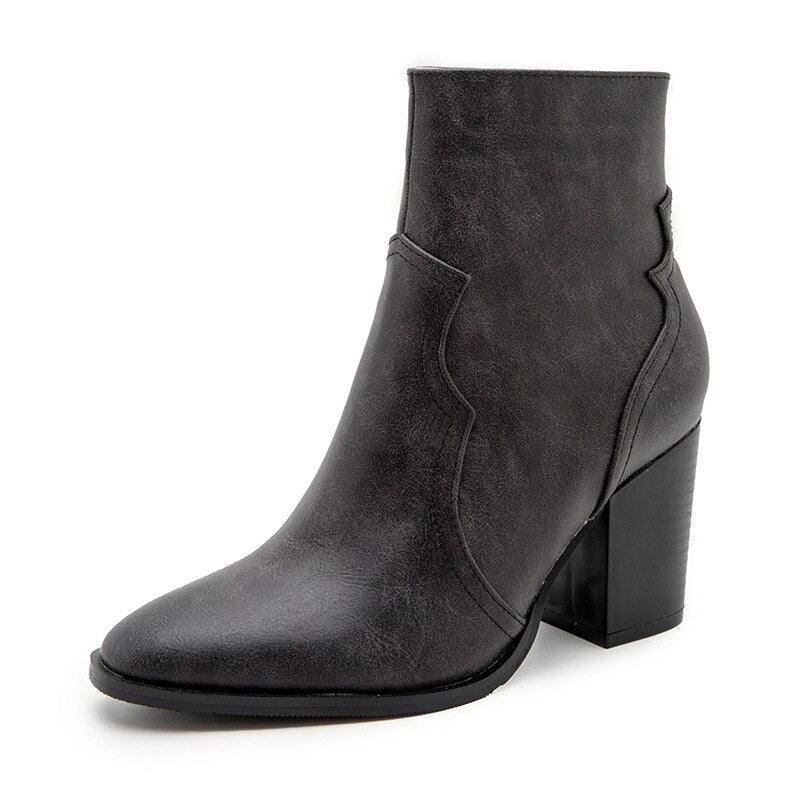 Victoire Bottines Zippées À Talon Carré Et Bout Pointu Femme