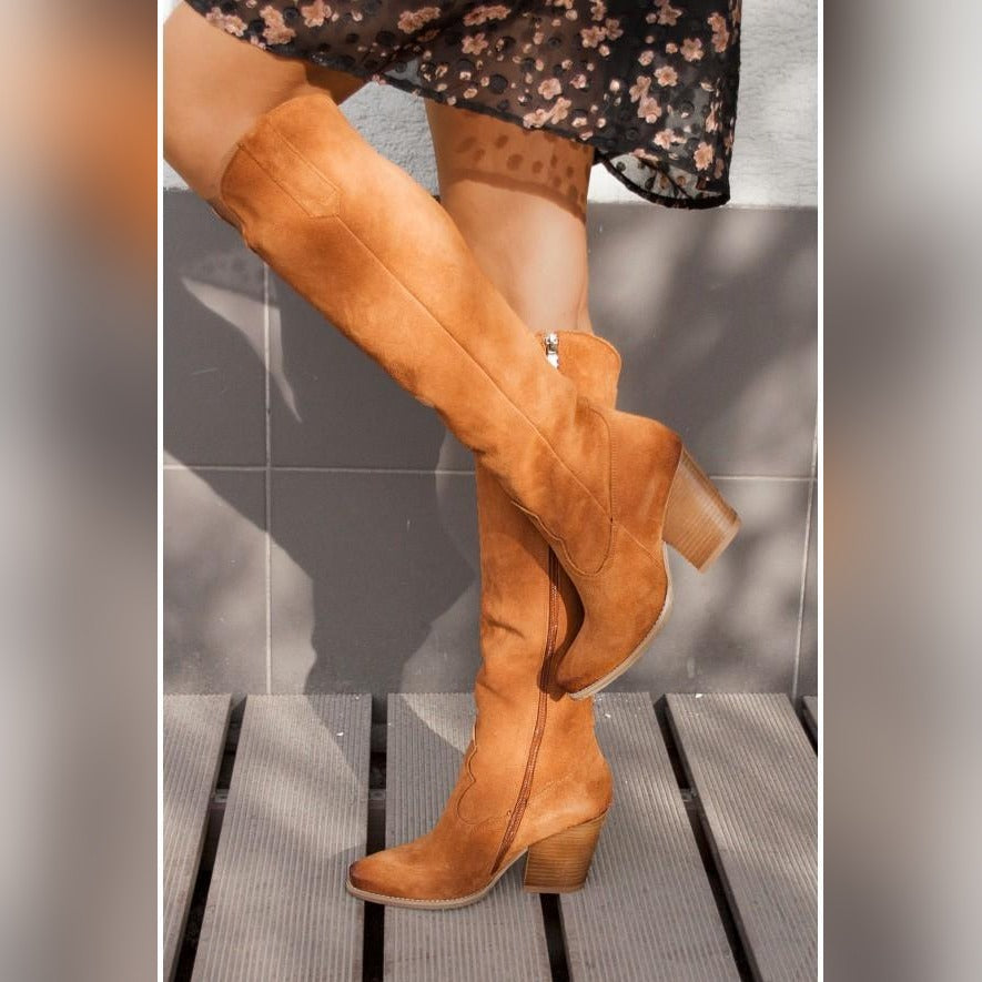 Jeanne Bottes Western Hautes À Talon Carré Femme