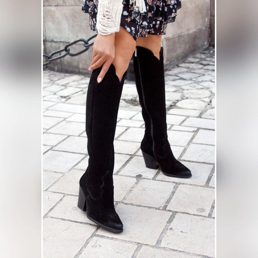 Jeanne Bottes Western Hautes À Talon Carré Femme