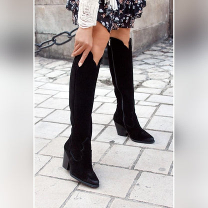 Jeanne Bottes Western Hautes À Talon Carré Femme