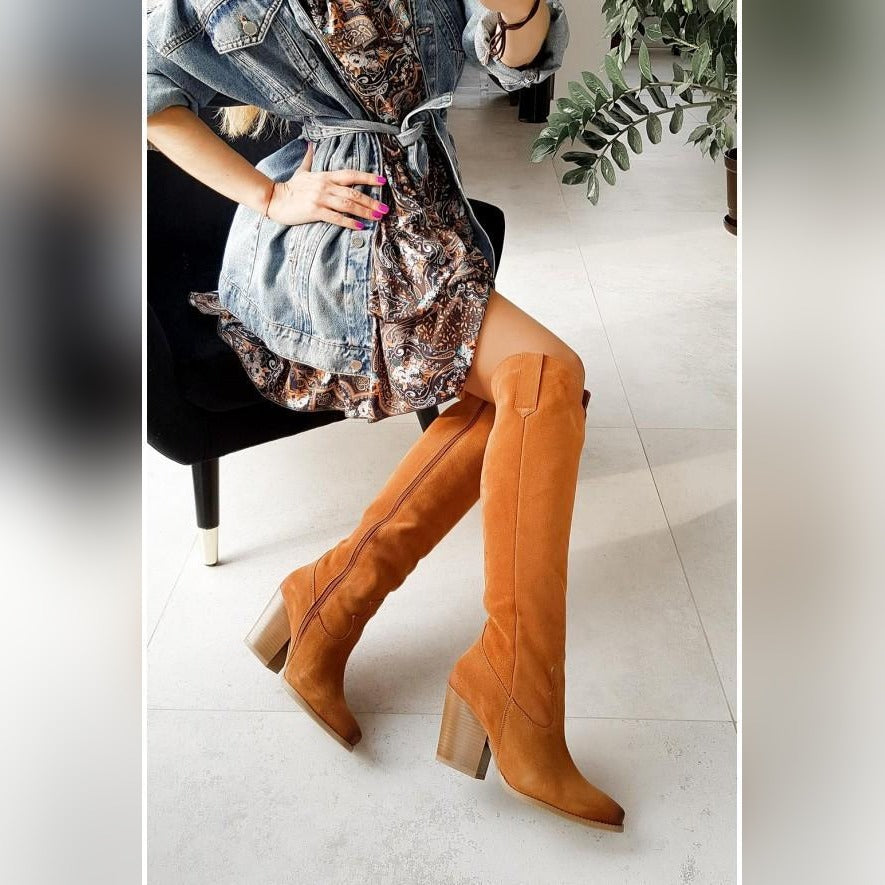Jeanne Bottes Western Hautes À Talon Carré Femme