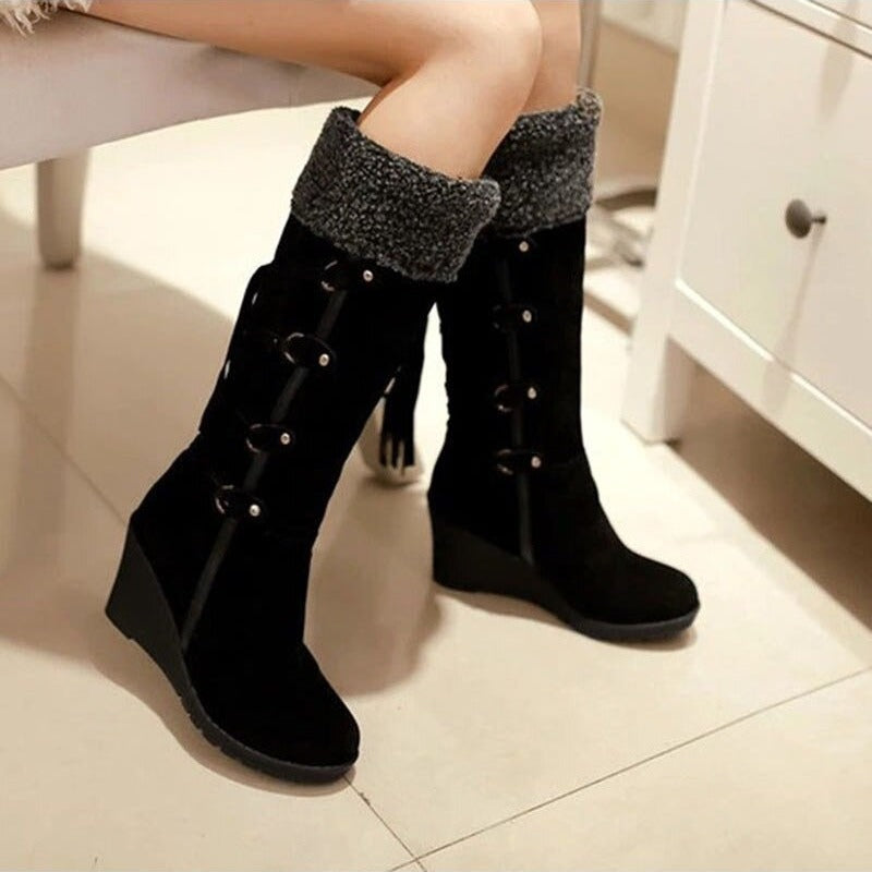Gabrielle Bottes Hautes Fourrées À Franges Et Talon Compensé Femme
