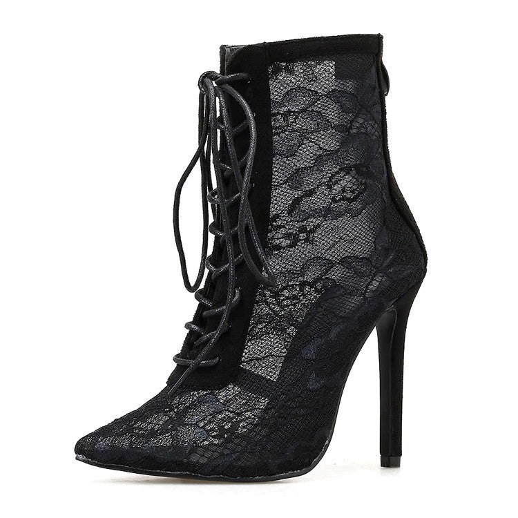 Violette Bottines En Dentelle À Lacets Et Talon Aiguille Femme