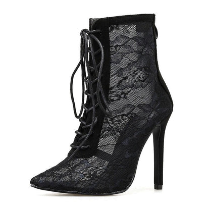 Violette Bottines En Dentelle À Lacets Et Talon Aiguille Femme