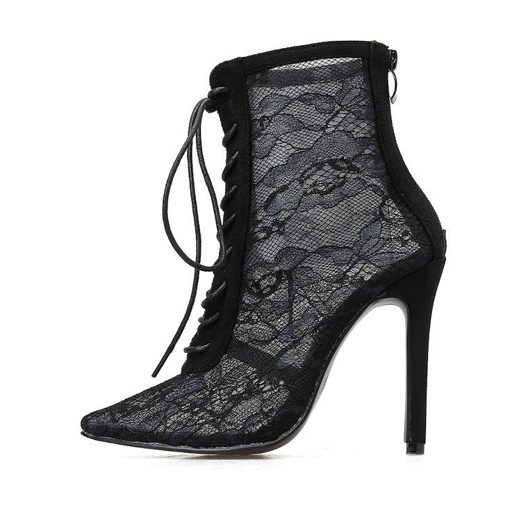 Violette Bottines En Dentelle À Lacets Et Talon Aiguille Femme