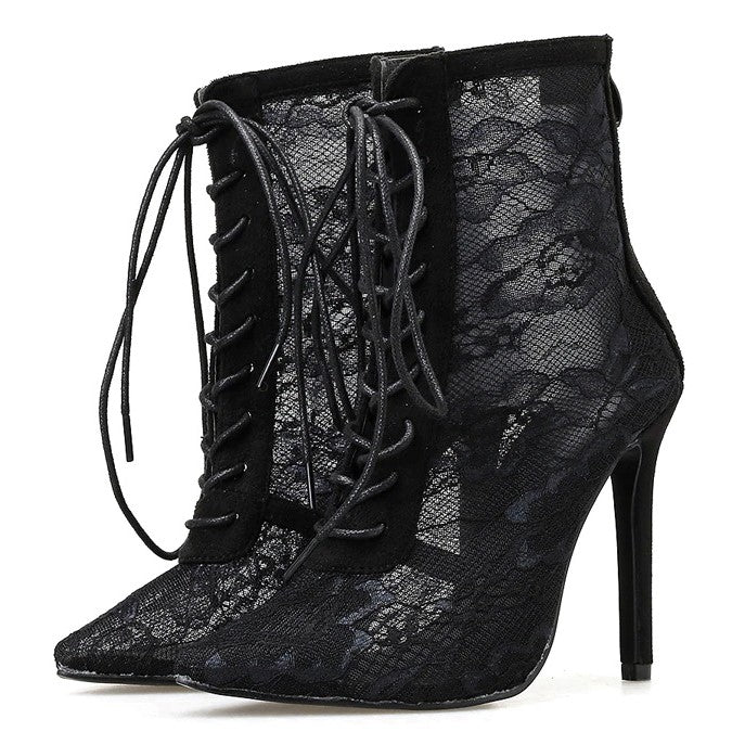 Violette Bottines En Dentelle À Lacets Et Talon Aiguille Femme