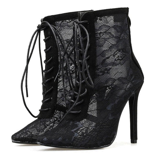 Violette Bottines En Dentelle À Lacets Et Talon Aiguille Femme
