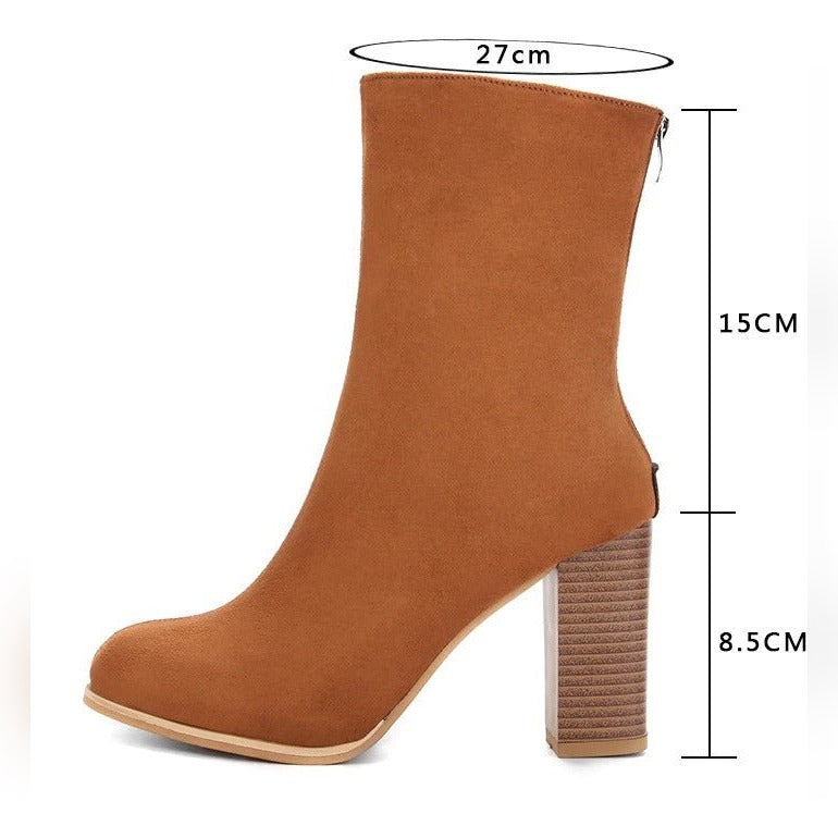 Bérangère Bottes Mi-Mollet Effet Daim À Talon Carré Femme