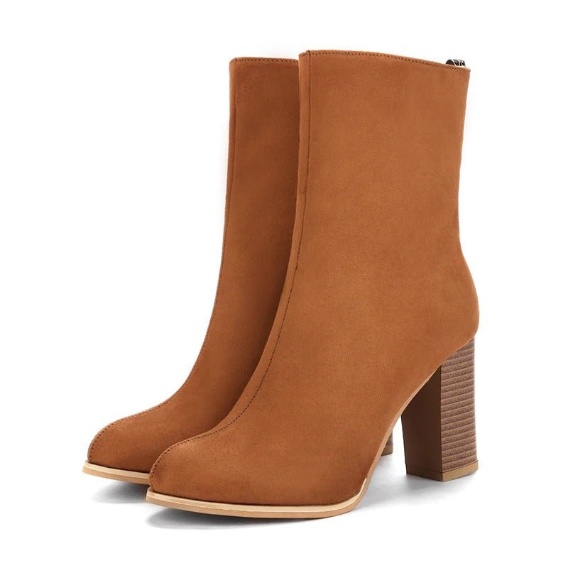 Bérangère Bottes Mi-Mollet Effet Daim À Talon Carré Femme