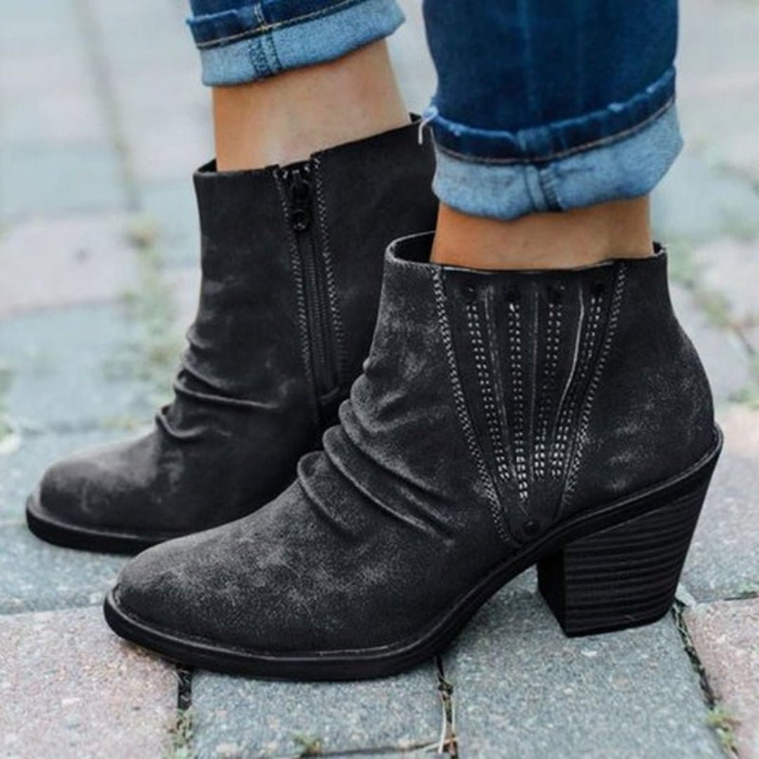 Paloma Bottines Froncées À Talon Carré Et Zip Femme