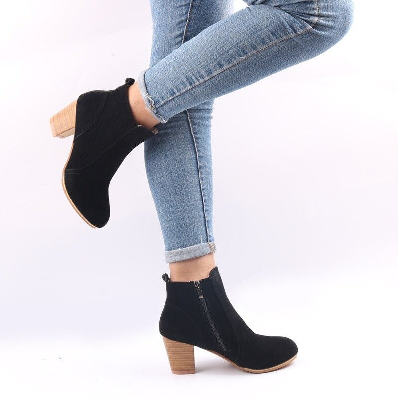 Louise Bottines Effet Daim Zippées Talon Haut Femme