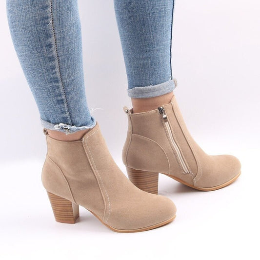Louise Bottines Effet Daim Zippées Talon Haut Femme