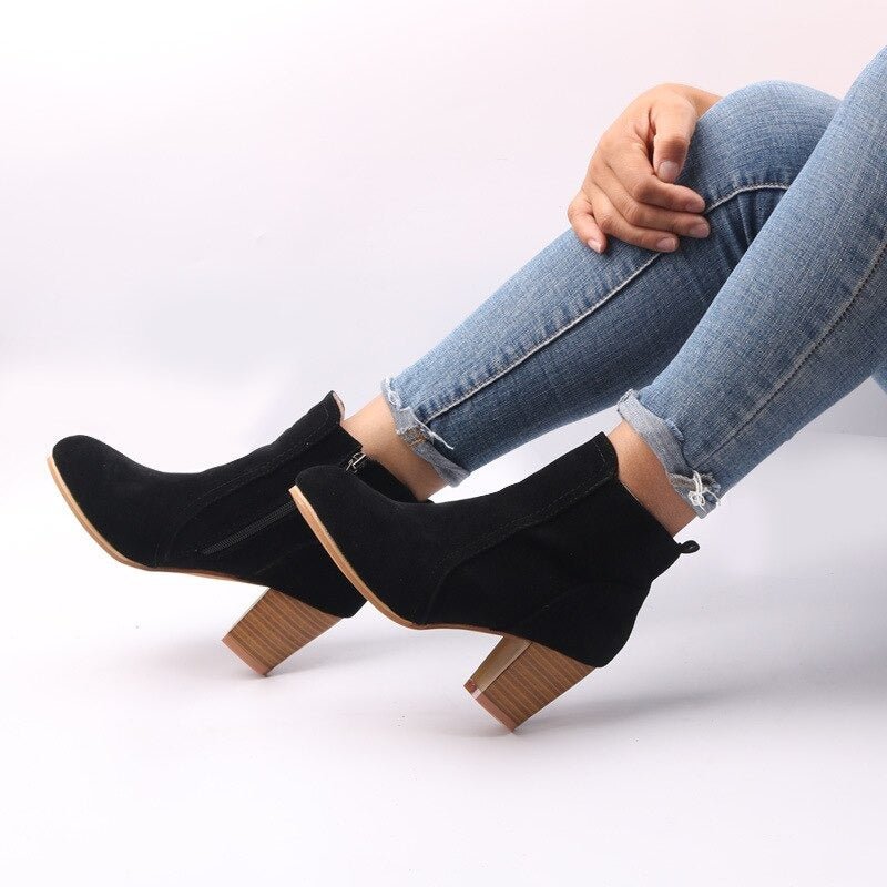 Louise Bottines Effet Daim Zippées Talon Haut Femme