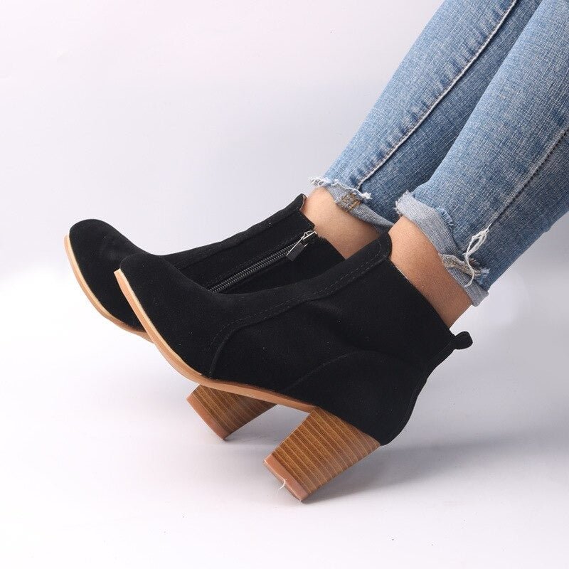 Louise Bottines Effet Daim Zippées Talon Haut Femme