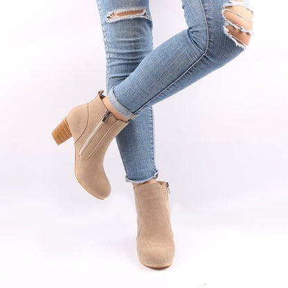 Louise Bottines Effet Daim Zippées Talon Haut Femme