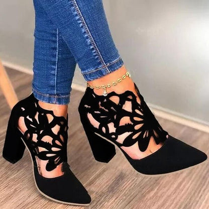 Ambre Bottines Ajourées Effet Daim Talon Carré Femme