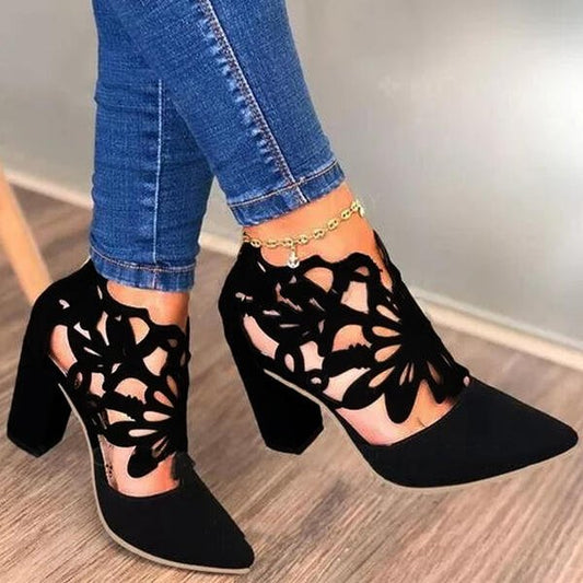 Ambre Bottines Ajourées Effet Daim Talon Carré Femme