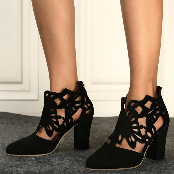 Ambre Bottines Ajourées Effet Daim Talon Carré Femme
