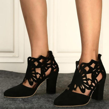 Ambre Bottines Ajourées Effet Daim Talon Carré Femme