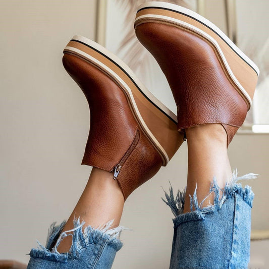 Mila Bottines Compensées Zippées Semelle Rayée Femme