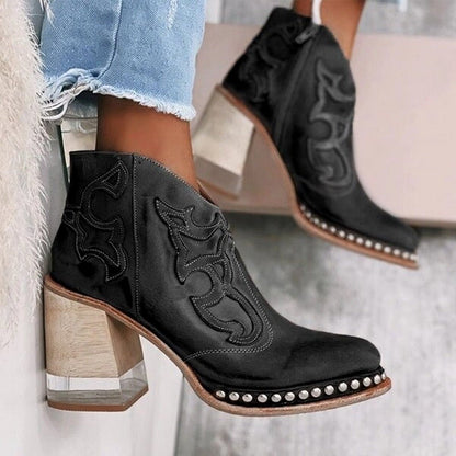 Laure Bottines Western Brodées À Talon Carré Femme
