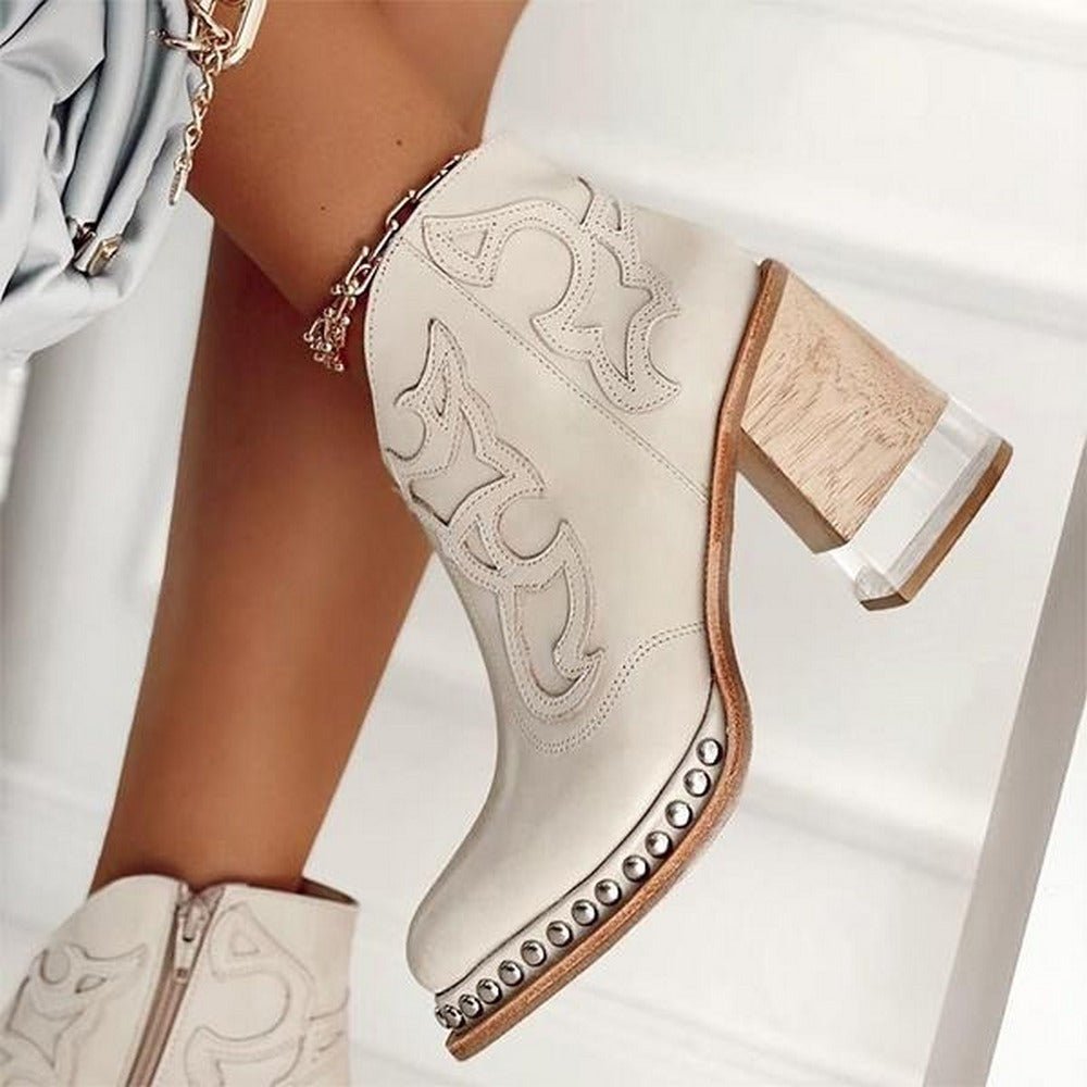 Laure Bottines Western Brodées À Talon Carré Femme