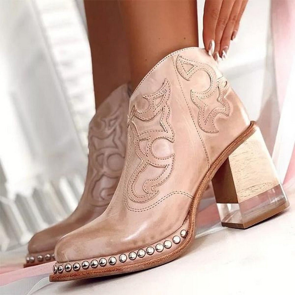 Laure Bottines Western Brodées À Talon Carré Femme