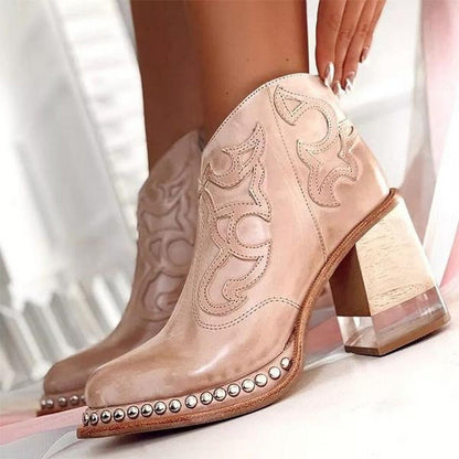 Laure Bottines Western Brodées À Talon Carré Femme