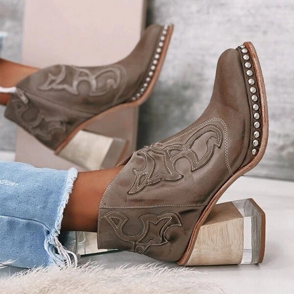 Laure Bottines Western Brodées À Talon Carré Femme