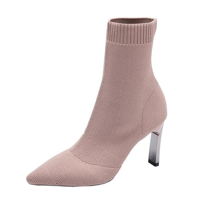 Zélie Bottines Chaussette En Maille Talon Fin Bout Pointu Femme
