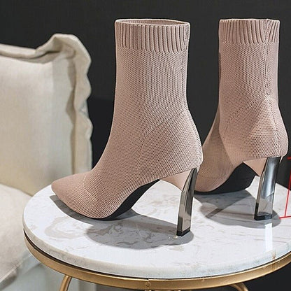 Zélie Bottines Chaussette En Maille Talon Fin Bout Pointu Femme