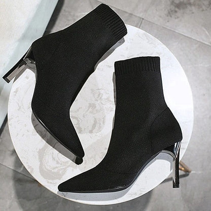Zélie Bottines Chaussette En Maille Talon Fin Bout Pointu Femme