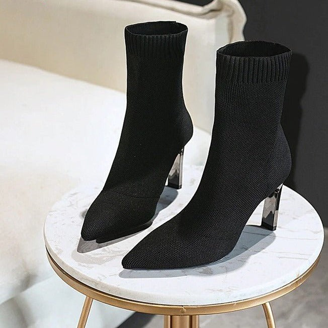 Zélie Bottines Chaussette En Maille Talon Fin Bout Pointu Femme
