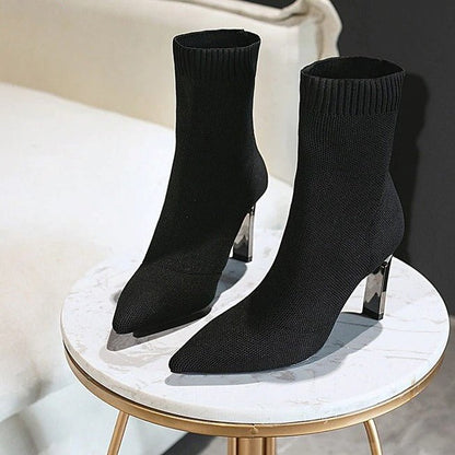 Zélie Bottines Chaussette En Maille Talon Fin Bout Pointu Femme