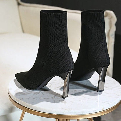 Zélie Bottines Chaussette En Maille Talon Fin Bout Pointu Femme