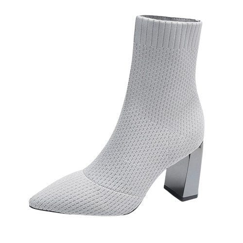 Zélie Bottines Chaussette En Maille Talon Fin Bout Pointu Femme