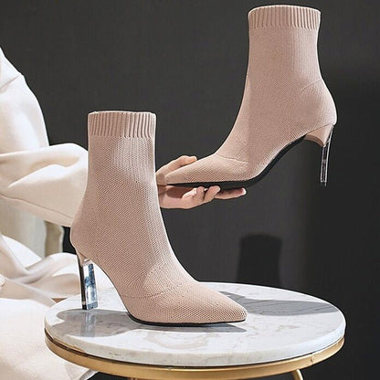 Zélie Bottines Chaussette En Maille Talon Fin Bout Pointu Femme