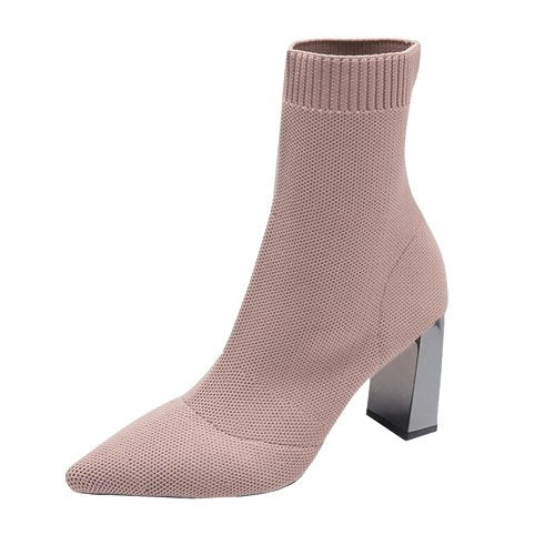 Zélie Bottines Chaussette En Maille Talon Fin Bout Pointu Femme