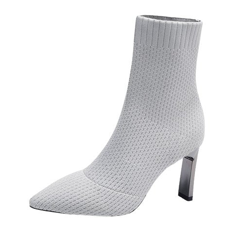 Zélie Bottines Chaussette En Maille Talon Fin Bout Pointu Femme