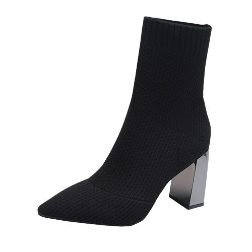 Zélie Bottines Chaussette En Maille Talon Fin Bout Pointu Femme