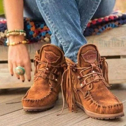 Mélanie Bottines Mocassins Effet Daim À Franges Femme