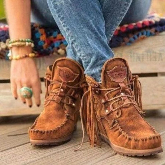 Mélanie Bottines Mocassins Effet Daim À Franges Femme
