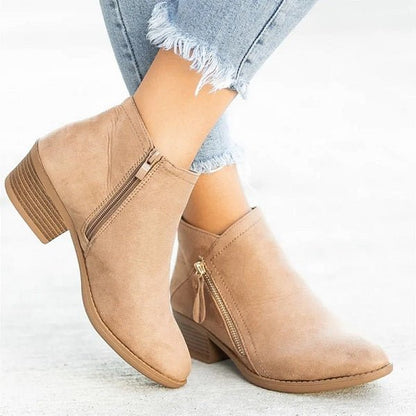 Laurine Bottines Effet Daim Zippées Talon Carré Mi-Haut Femme
